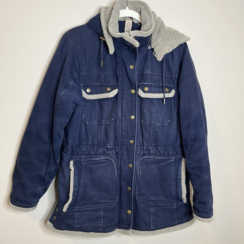Duluth‎ Trading Chore Work Coat Sherpa Canvas Womens L Utility Hood Western Vtg